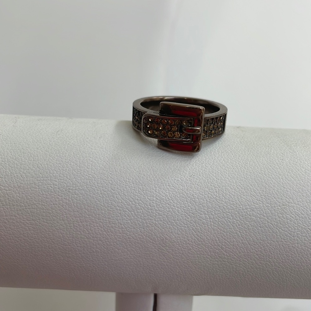 Michael Kors Brown Pave Crystal Buckle Ring